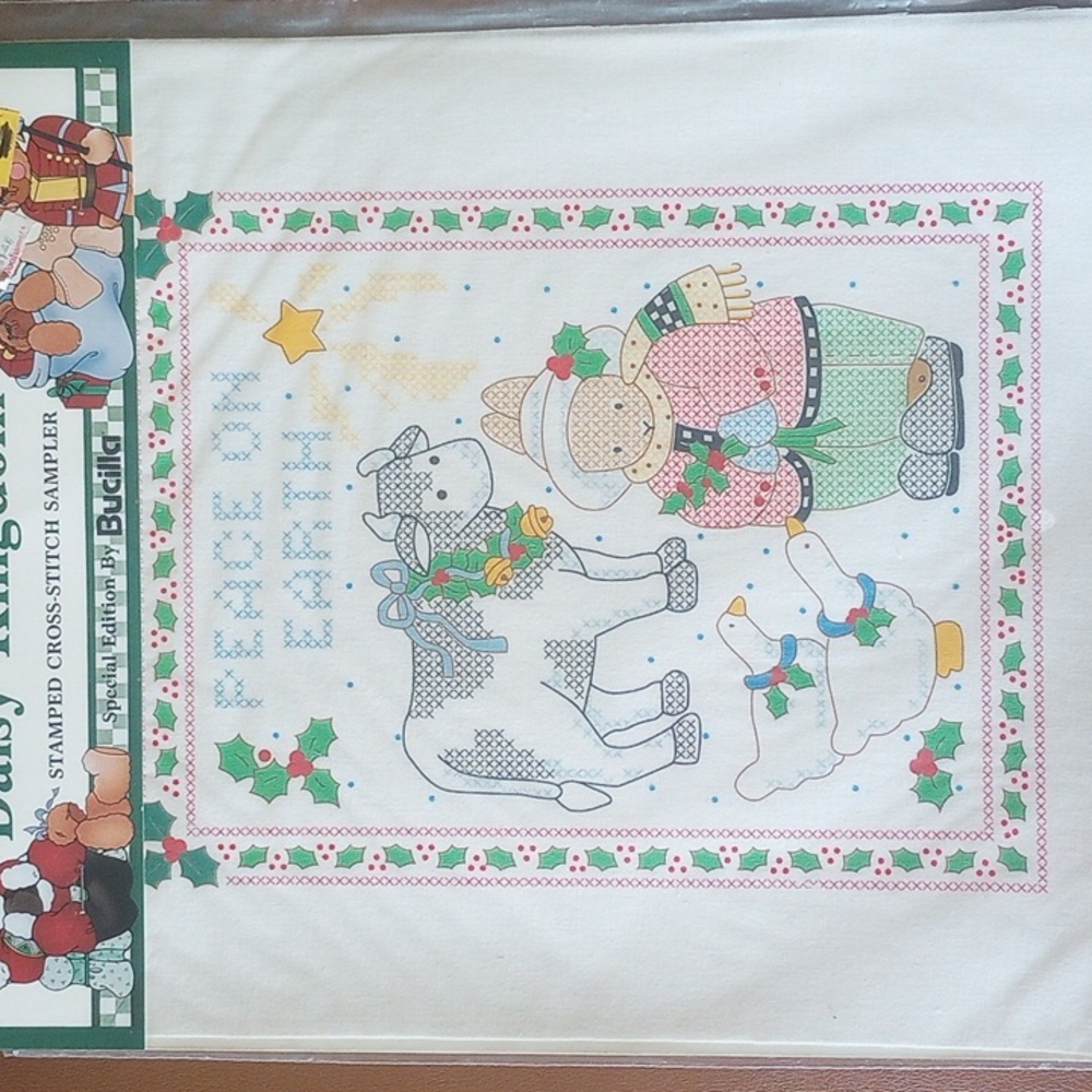 NWT 5 Bucilla Stamped Cross Stitch Christmas Sampler Kits. Santa, Bears, Rabbits - Picture 4 of 13